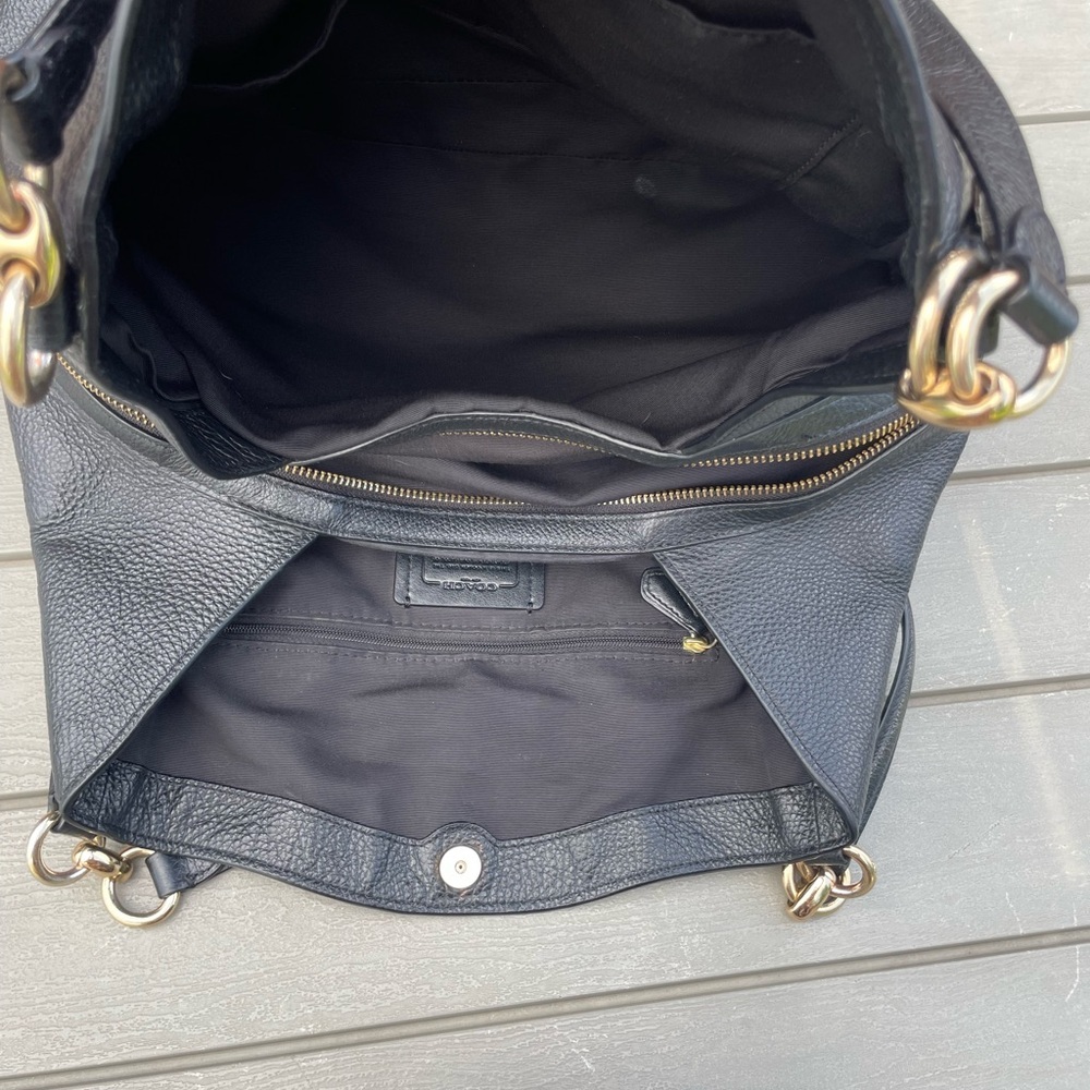 COACH Purse F80268 Hallie Shoulder Bag Tote Black Pebble Leather Gold Hardware - Picture 13 of 16